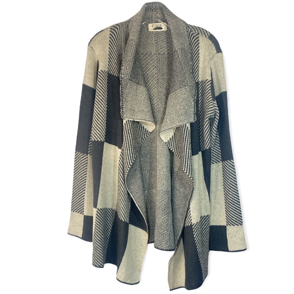 Cage Gray Striped Checkered Waterfall Cardigan Size Small